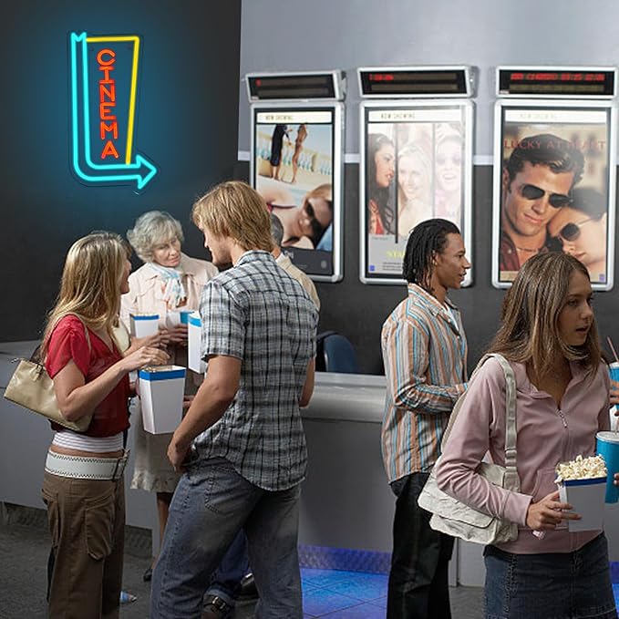 Cinema Neon Sign Arrow Neon Light for Wall Decor Movie Theater Led Neon Signs Movie Led Neon Lights for Home Theater Film Room Commercial Theater Store Decoration-StrideForce Fitness