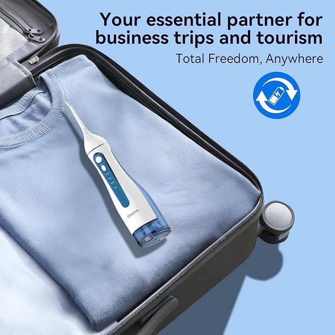 Cordless Portable Water Flosser with 300ML Tank: Rechargeable Oral Irrigator with 5 Tips for Travel, Braces Care and Sensitive Gums, IPX7 Waterproof Teeth Cleaning Device(Blue
