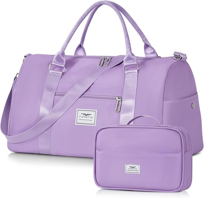 FIORETTO Womens Gym Tote Duffle Bag with Toiletry Bag, Sports Duffel Overnight Hospital Workout Carry on Bag for Girls with Wet Pocket & Shoe Compartment, Ideal for Travel, Swimming, Dance Purple-StrideForce Fitness
