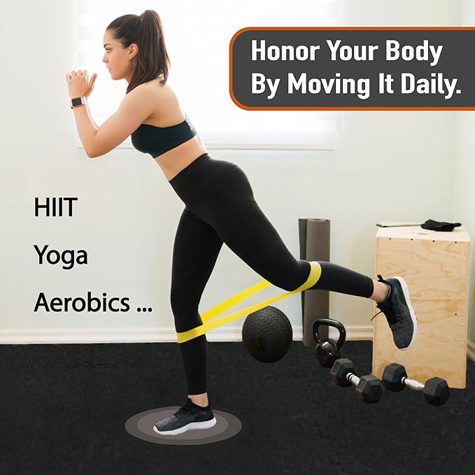 AIRHOP 0.56in Thick 96 Sq Ft Exercise Equipment Mats, 24 Tiles Upgraded Rubber Top with High Density EVA Foam, Large Interlocking Puzzle Gym Flooring for Home Gym, Heavy Weight Workout,Black-StrideForce Fitness