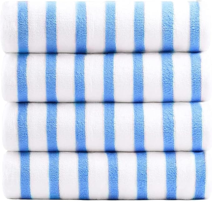 JML Microfiber Towels, Bath Towel Sets (4 Pack, 27" x 55") - Extra Absorbent, Fast Drying, Multipurpose for Bath, Swimming, Fitness, Sports, Yoga,Stripe Blue-StrideForce Fitness
