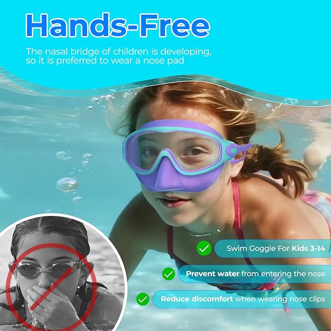 Swim Goggles for Kids 3-15 with Earplugs Large Frame Anti-Fog/UV Swimming Goggles for Boys Girls Toddler 2PCS-StrideForce Fitness