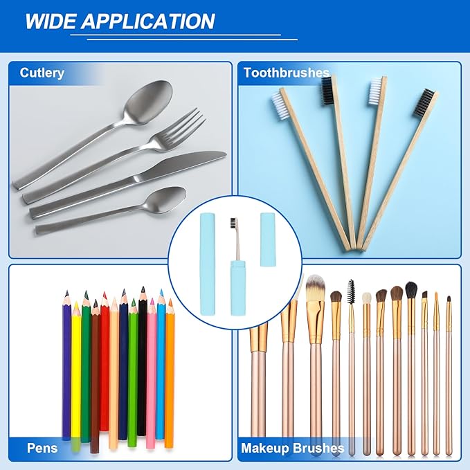 uxcell 2Pcs Travel Toothbrush Case, 7.9x1.2x1.2 Portable Travel Toothbrush Holder with Stripe, Plastic Toothpaste Container for Bathroom, Gym, Business Trip, Camping, Blue