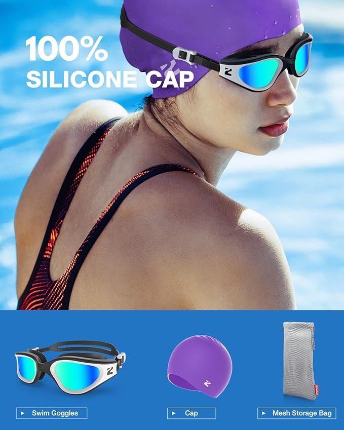 ZIONOR G1 Lite Swim Goggles with Swim Cap Comfortable Anti-fog Swimming Goggles Cap Set for Adult Men Women-StrideForce Fitness