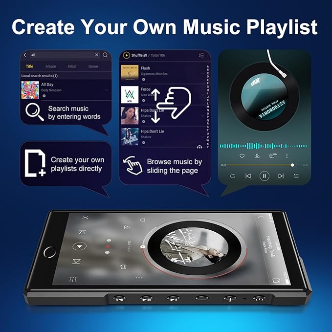 Keenplus144GB MP3 Player with Bluetooth and WiFi, C4 Plus Android 13 HiFi MP3 Player Spotify 4.3" FHD Zinc Alloy Panel Touch Screen, MP4 Players,Music Player with Spotify,Pandora,Amazon Music-StrideForce Fitness