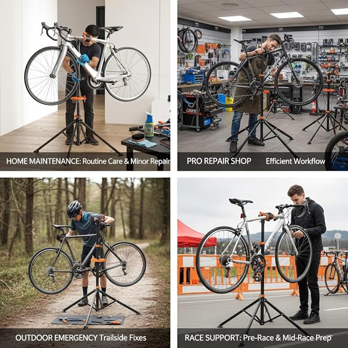 teraysun Bike Repair Stand (Max 66lbs/30kg) - Foldable Workstand with Magnetic Tool Tray (24.5x13cm), 360° Rotatable Head, GS Certified for 20-29" Mountain/Road Bikes-StrideForce Fitness