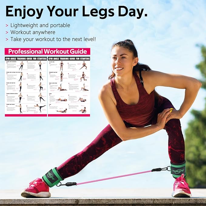WALITO Ankle Resistance Bands with Cuffs, Exercise Bands for Legs and Butt, Booty Workout Equipment for Kickbacks and Hip Fitness Training