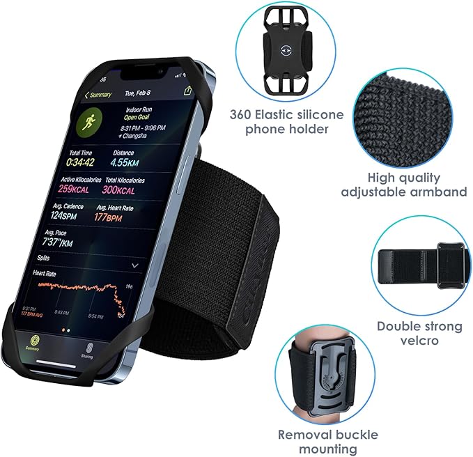 Cikyner Running wristband, Running Phone Holder Sports wristband 360° Rotatable & Detachable Running Phone wristband for 4.5- 7'' iPhone for Gym Jogging Cycling Hiking-StrideForce Fitness