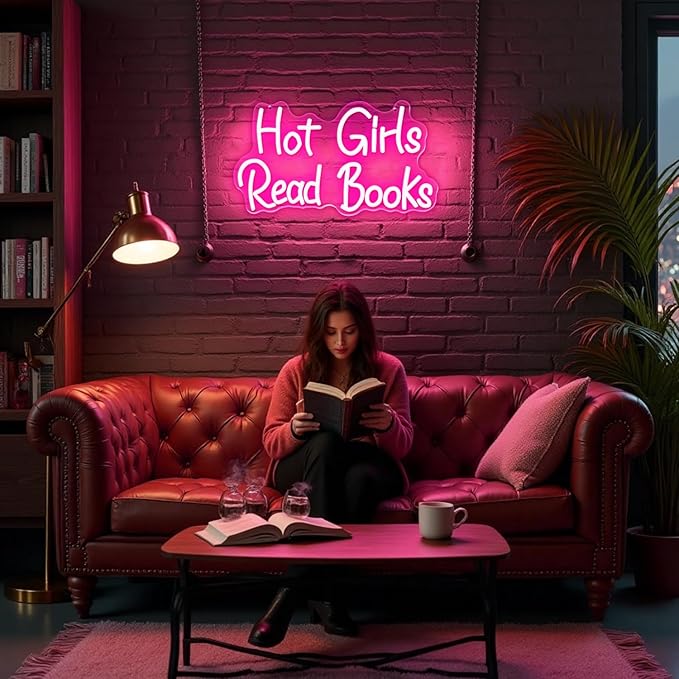 Hot Girls Read Books Neon Sign,Classroom Neon Sign,Pink LED Light Up Wall Sign for Classroom,Girls Bedroom,Dorm Room,Back to School Decor,College Gift,Cute Study Room Led Neon Light-StrideForce Fitness