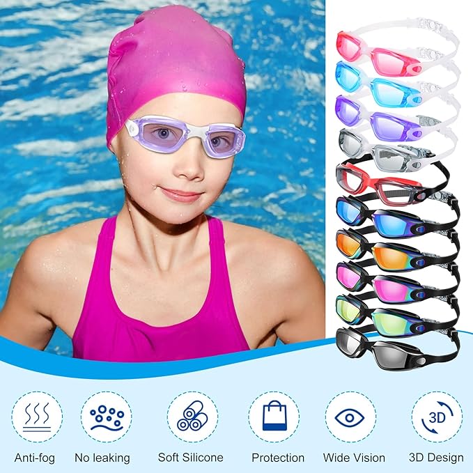 Konohan 10 Pack Swim Goggles Bulk for Kids adult Pool Goggles Anti Fog Silicone No Leak Swimming Glasses for Men Women Youth-StrideForce Fitness