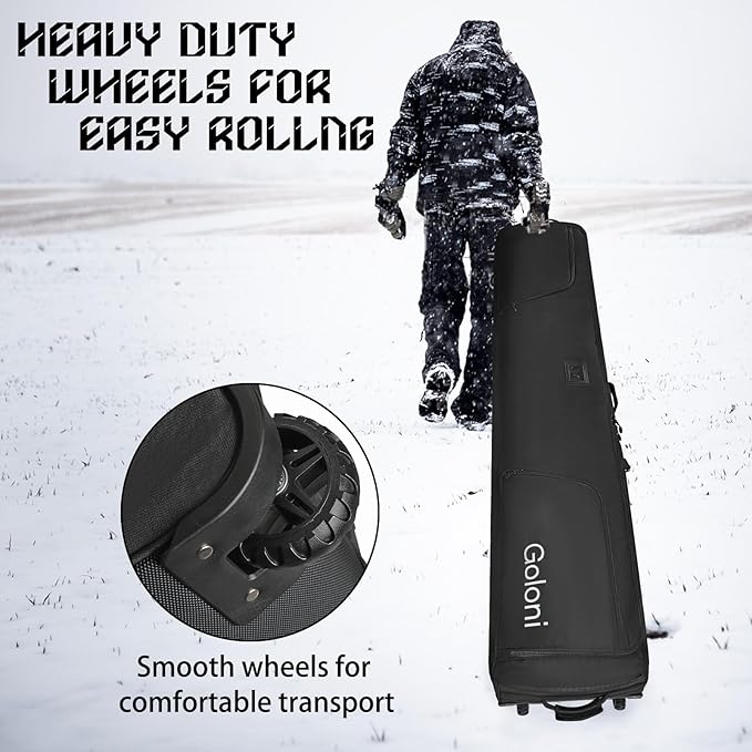 Goloni Ski Bag with Wheels,Padded Snowboard Bag for Air Travel,600D Waterproof Fabric,Foldable Snow Bag Fits 2 Pairs Skis-StrideForce Fitness