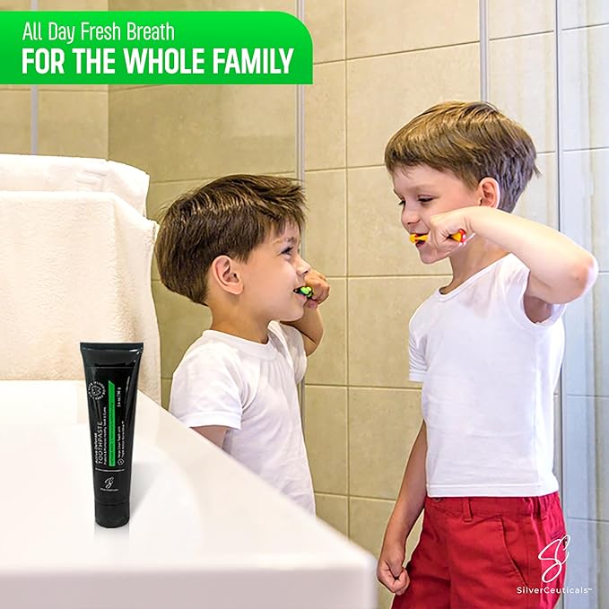 Colloidal Silver Toothpaste - Refresh Mint - Remineralize Tooth Enamel - SLS & Fluoride Free Cavity Protection - Gum Health - Bad Breathe - Gingivitis - Coral Calcium & Xylitol - 3.4oz - Pack of 2