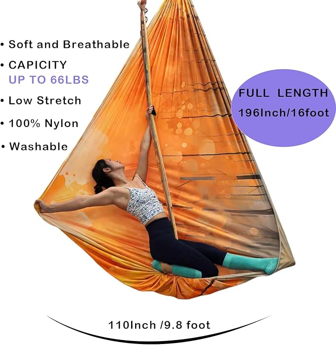 F.Life Aerial Yoga Hammock kit- Yoga Swing Multicolor 5 yards-Flying Yoga Include Daisy Chain,Carabiner and Pose Guide-StrideForce Fitness