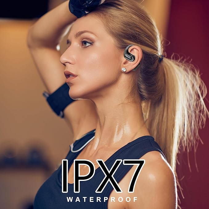 Open Ear Headphones, Bluetooth 5.4 Headphones Sports, Premium Sound with HD Mic Wireless Earbuds, 48H Playtime LED Power Display Ear Buds, IPX7 Lightweight Comfort Earphones for Running, Working-StrideForce Fitness