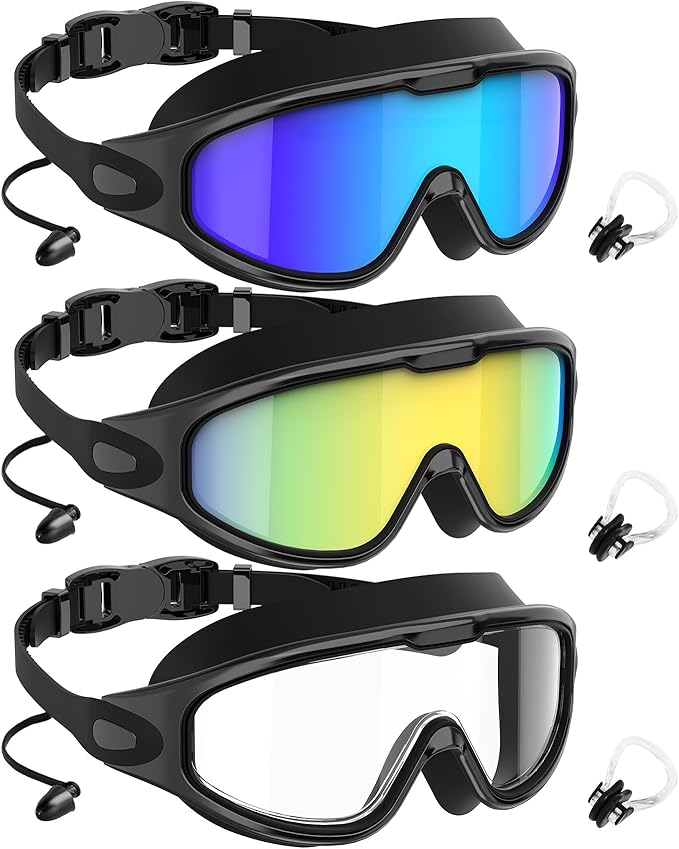 NSSIW Goggles Swimming Adult Swim-Goggles: Wide View with UV400 Protection Anti Fog No Leak for Men and Women 3 Pack-StrideForce Fitness