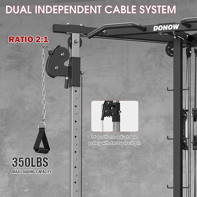 DONOW Cable Crossover Machine, Cable Fly Machine Home Gym System Workout Station with Dual Pulley System Pull-Up Bar Cable Bar and LAT Pull Down System-StrideForce Fitness