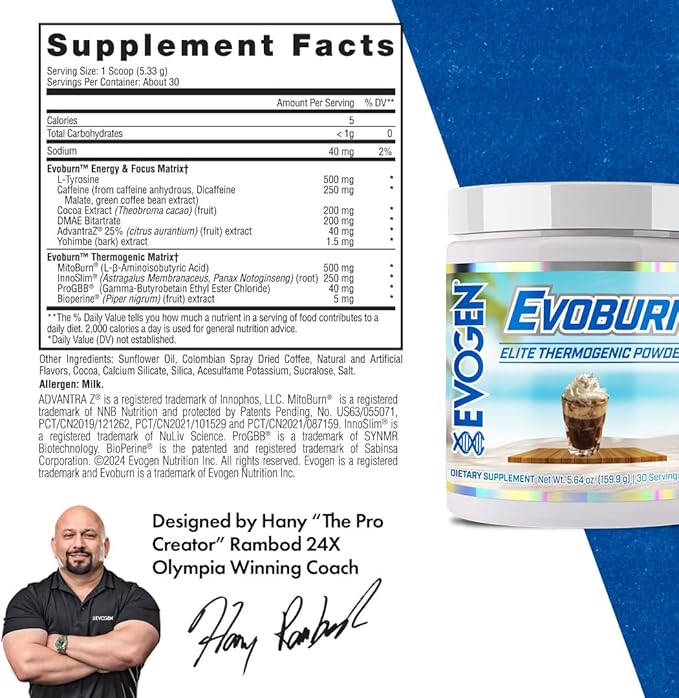 Evogen Evoburn - Thermogenic Fat Burner for Men & Women | Energy, Focus, & Appetite Control | Advanced Metabolism Booster Fat Burner Formula with MitoBurn & Caffeine | Iced Mocha Coffee | 30 Servings-StrideForce Fitness