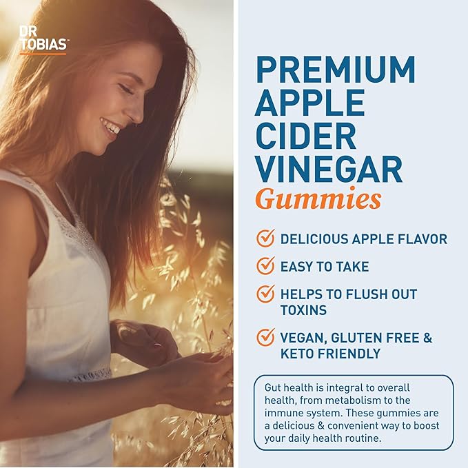 Dr. Tobias Apple Cider Vinegar Gummies, Includes 500 mg Apple Cider Vinegar with Mother, Folate, B12 & Iodine, Supports Gut Health, Cleanse & Detox, Vegan, Gluten-Free, 120 Gummies-StrideForce Fitness