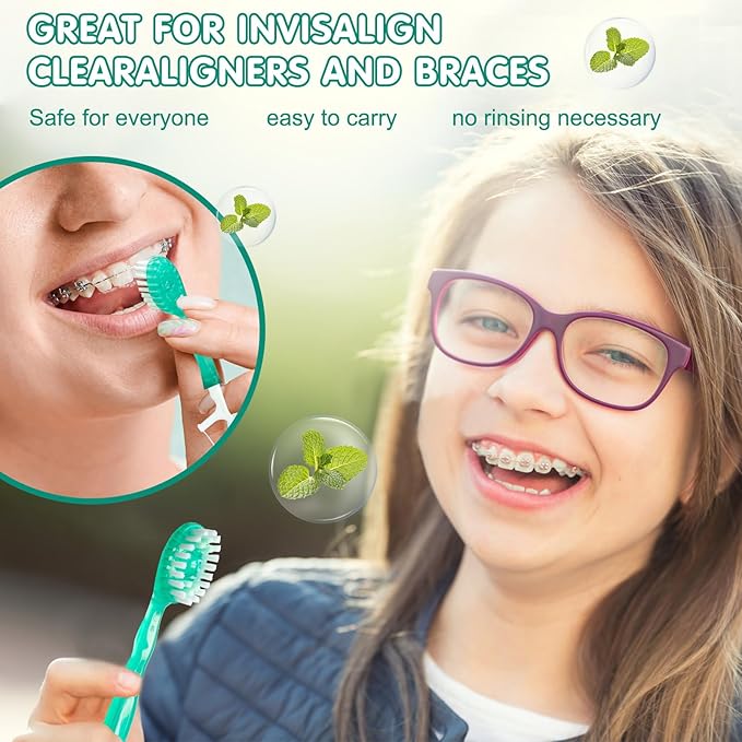 5 in 1 Disposable mini Toothbrushes on The go Toothbrush Portable Travel Toothbrush（Toothpaste + Tongue Scraper + Floss + Picks Individually Wrapped Prepasted Oral Care Mint 24 Packs