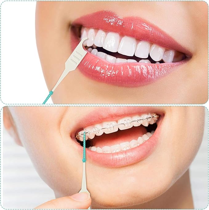 Patelai 200 Pcs Dual-Use Interdental Brushes Soft Silicone Dental Picks Toothpicks Between Teeth Brush, Tooth Flossing Brush for Cleaning Orthodontic Wire Toothbrush Clean Tool (Blue Green)