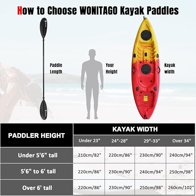 Kayak Paddle with Aluminum Shaft and Reinforced PP Blade, Floating Kayak Oar for Kayaking Canoeing and Boating, 220 cm/86 inches - 230 cm/90 inches-StrideForce Fitness