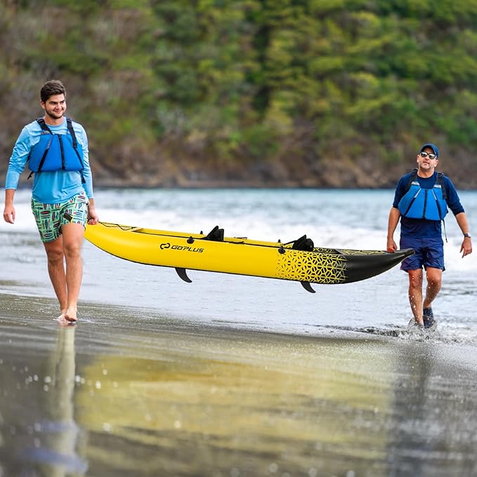 Goplus Inflatable Kayak, 2-Person Kayak Set for Adults with 507 LBS Weight Capacity, 2 Aluminium Oars, EVA Padded Seat, 2 Fins, Hand Pump, Carry Bag, Repair Kit, Portable Touring Kayaks-StrideForce Fitness