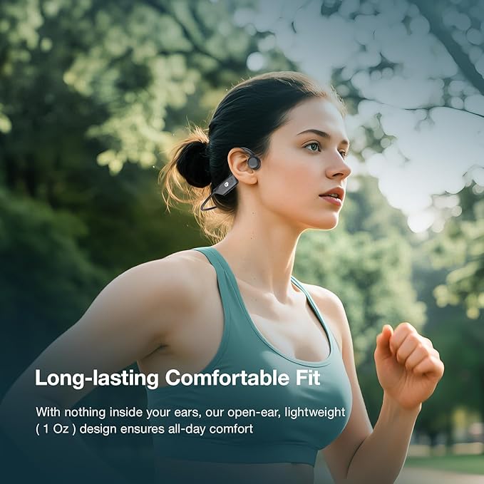 Bone Conduction Headphones, Open Ear Headphones Wireless Bluetooth with Mic, Superior Sound Running Headphones 10H Playtime, Comfortable Fit Waterproof for Music, Workouts, Travel-StrideForce Fitness