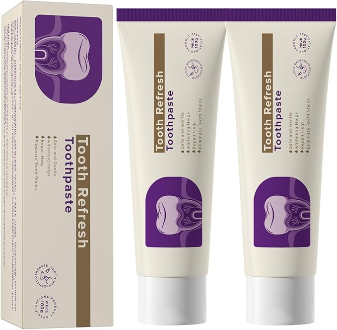 Tooth Refresh Toothpaste, Fresh Breath Whitening Toothpaste, Natural Oral Care & Enamel Repair, Helps Remove Coffee, Tea & Wine Stains, 3.52 oz Fresh Minty Gel, Pack of 2 (2)