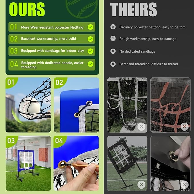 9 Hole Pitching Net, Heavy-Duty Baseball Net with Strike Zone for Pitching and Hitting, Height Adjustable Training Equipment with 9 Pocket Pitching Target for Baseball & Softball Practice-StrideForce Fitness