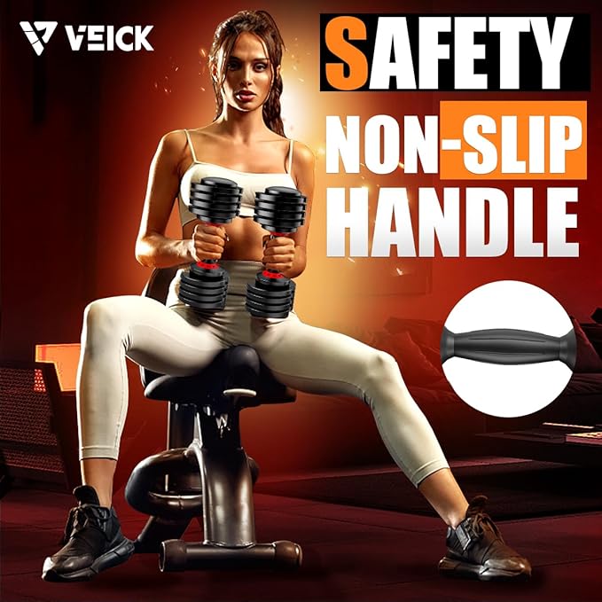 VEICK 25/55 lbs Adjustable Dumbbell with Anti-Slip Turning Handle, Fast Adjust Weight for Men Women, Exercise Equipment with Tray for Home Gym Full Body Workout Fitness-StrideForce Fitness