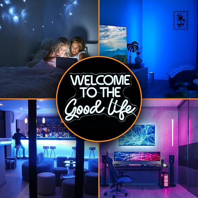 Welcome To The Good Life Neon Sign Letter LED Neon Lights Dimmable USB Powered 16.5’’X11’’Cool Wall Decorative Light Bedroom Kids Room Birthday Party Bar Decoration Gifts for Friend（Ice blue）-StrideForce Fitness