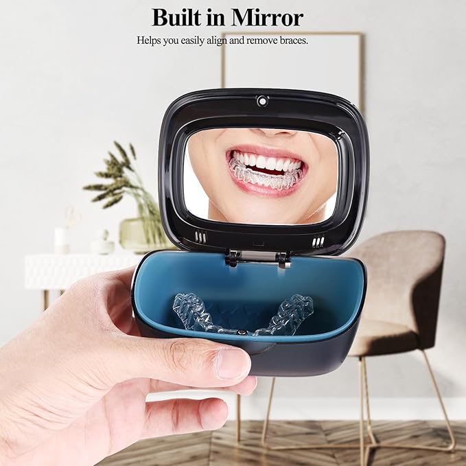 Double Layer Aligner Case Retainer Case With Mirror, Retainer Holder With Remover Tool And Cleaning Brush With Vent Holes Compatible With Aligner Case, Retainer Case,Orthodontic Supplies Case