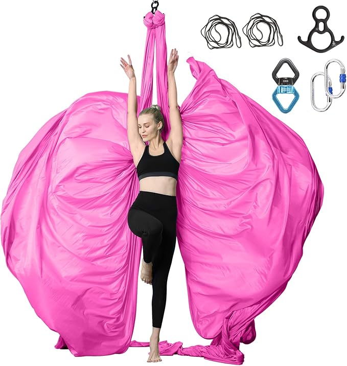 Aerial Silks Yoga Swing Set - 9/11 Yards Aerial Yoga Hammock Kit Anti-Gravity Flying for Fitness, Low/Non Stretch Nylon Tricot Fabric Hardware Included for Dance-StrideForce Fitness