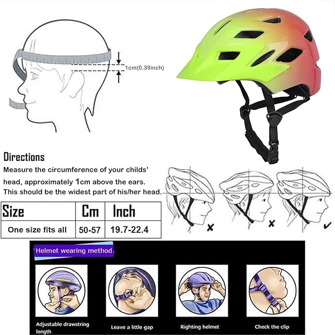 Kids Bike Helmet,Bavilk Kids Boys Girls Bike Helmets with LED Light Detachable Visor Children Youth Teen Multi-Sport for Skating Cycling Scooter Skateboard Adjustable & Lightweight 19.7"-22.4"-StrideForce Fitness