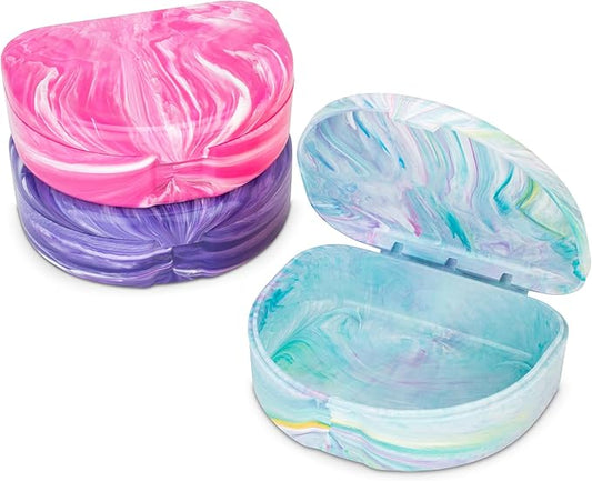 Practicon Marble Retainer Cases, Orthodontic Aligner Case, Mouth Guard Holder (3 Pack) Pink Mermaid