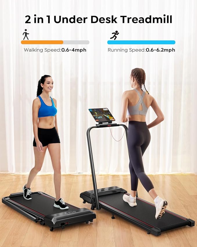 Walking Pad Treadmill with Incline, 2 in 1 Foldable Treadmills for Home Small Office, 300lbs Portable Compact Under Desk Treadmill with App, Remote Control and LED Display-StrideForce Fitness