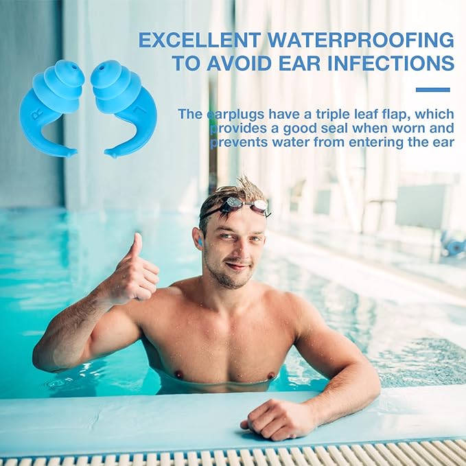 LYSIAN Reusable Swimmer Earplugs for Women Men 2 Pairs with Nose Clip, Water Proof Silicone Ear Plugs for Summer Swimming, Showering, Surfing, Water Sports and Sleeping-StrideForce Fitness