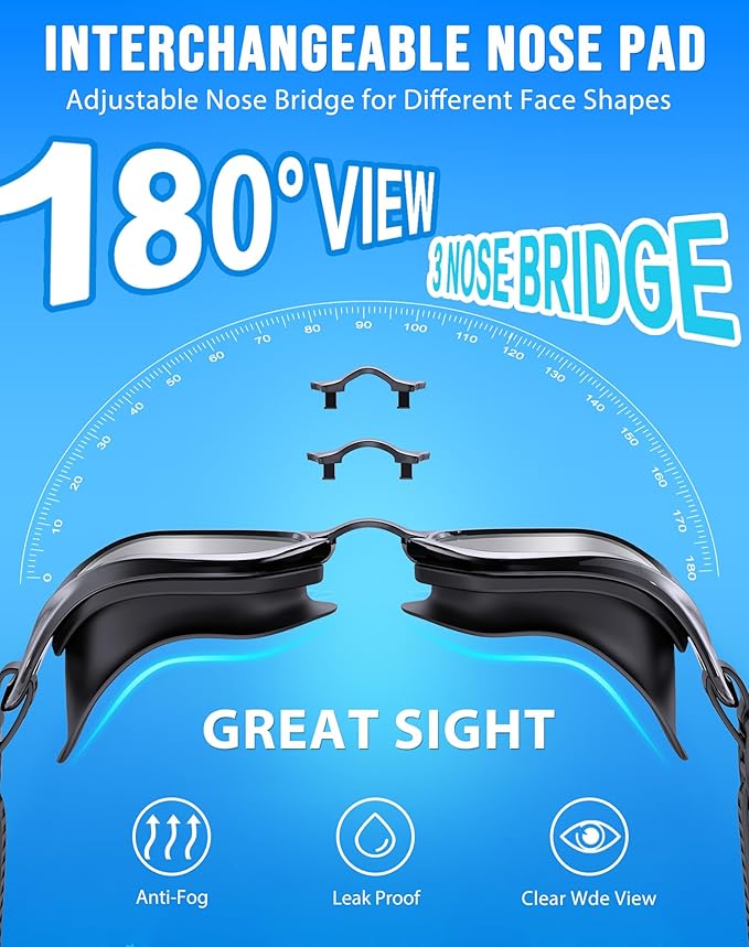 Swim Goggles, Unisex Adult Swimming Goggles Anti Fog Anti UV No Leakage Wide View for Men Women Youth-StrideForce Fitness