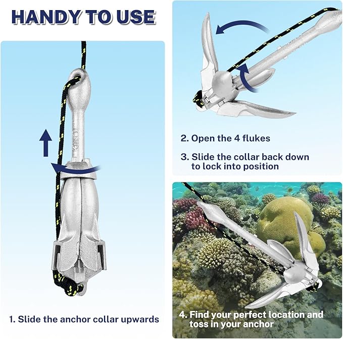 Dreizack Kayak Anchor Kit, 3.5 lb Folding Grapnel Boat Anchor Trolley Accessories with 40ft Rope and PVC Buoy for Fishing Kayaks SUP Paddle Boards Canoes Jet Ski PWC Inflatable Small Boats-StrideForce Fitness