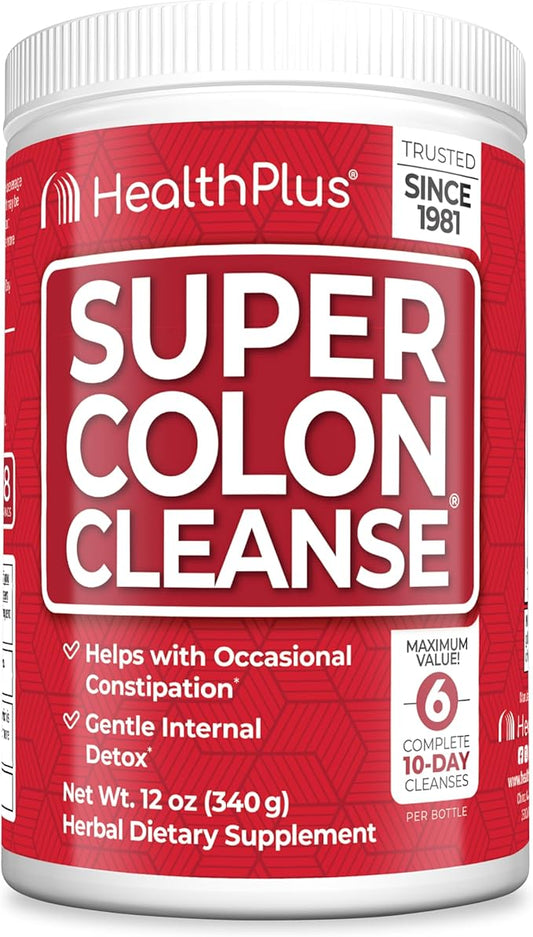Health Plus Super Colon Cleanse, 12 oz Powder, 68 Servings - Natural Detox, Digestive Constipation Relief, Gentle Gut Cleanse with Psyllium Husk & Senna Leaf-StrideForce Fitness