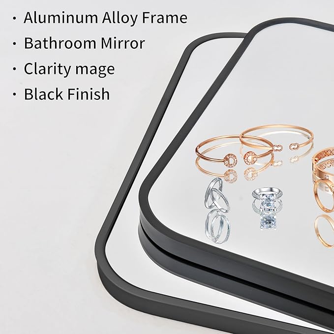 30 x 50 Inch Bathroom Mirror, Matte Black Wall Mirror with Metal Frame, Decorative Rectangular Vanity Mirror for Bedroom Bathroom Living Room Entryway (Horizontal/Vertical)-StrideForce Fitness