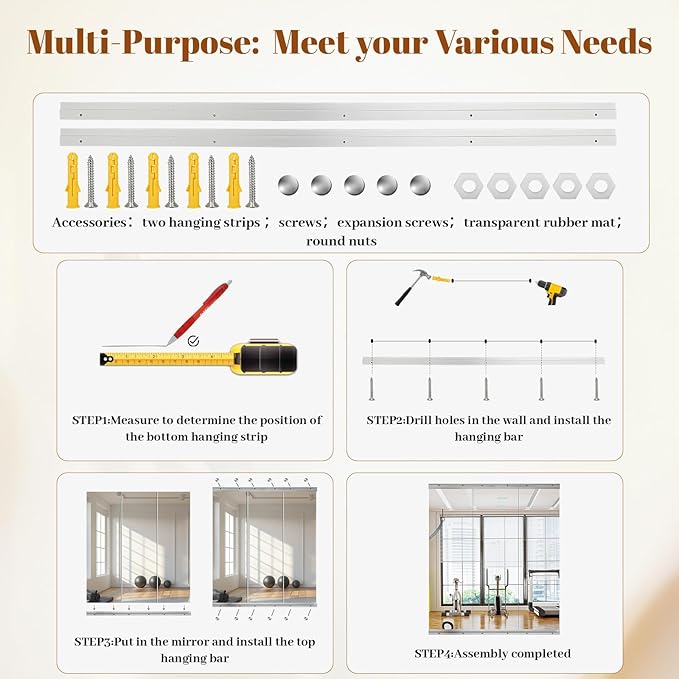 Home Gym Mirror - 3 PCS 16×56 inches, Large Frameless Wall Mounted Full Length Body Mirror for Dancing Studio, Exercise, Fineness, Yoga, Tempered Glass-StrideForce Fitness