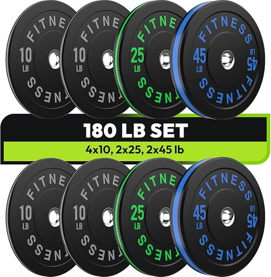Rubber Weight Plates, Olympic Bumper Plate Set 2-Inch, 45/100 / 160/190 / 260/300 lb Barbell Weights for Home Gym, Colored Standard Strength Training Plates for Weightlifting-StrideForce Fitness