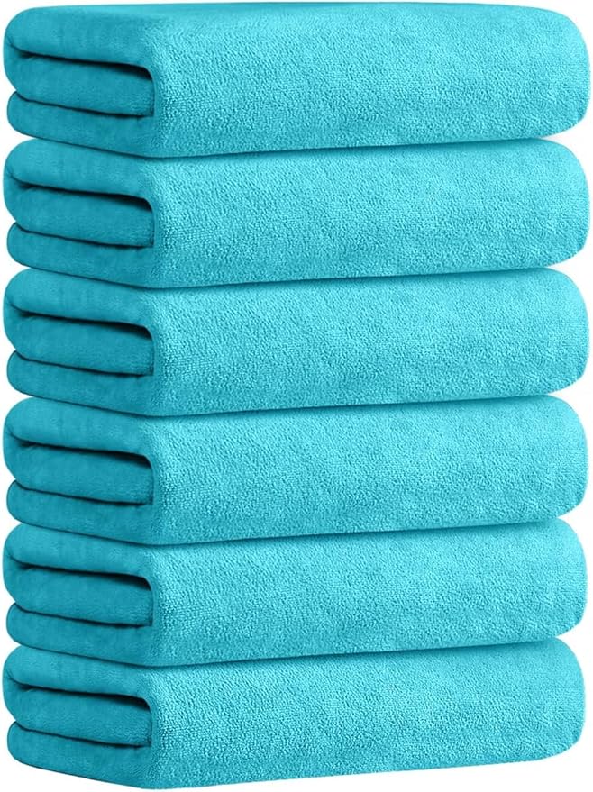 JML Bath Towels, Microfiber Bath Towel Set 6 Pack 30" x 60", Soft Absorbent Microfiber Bathroom Towels for Body, Adult, Aquamarine-StrideForce Fitness