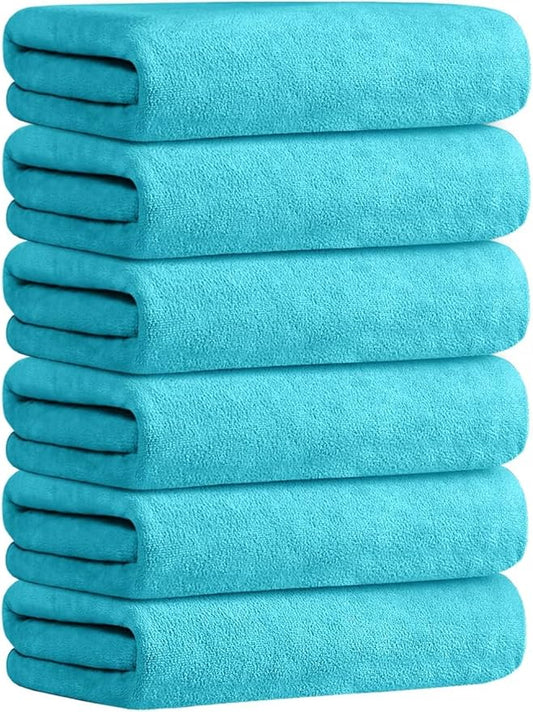 JML Bath Towels, Microfiber Bath Towel Set 6 Pack 30" x 60", Soft Absorbent Microfiber Bathroom Towels for Body, Adult, Aquamarine-StrideForce Fitness