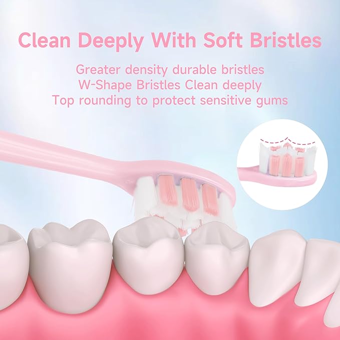 PERECT Ultrasonic Electric Toothbrush with 6 Brush Heads, 5 Modes Electric Toothbrush, Travel Rechargeable Power Toothbrush for Adults with Smart Timer &Travel Case & Soft Picks, IPX7 Waterproof, Pink