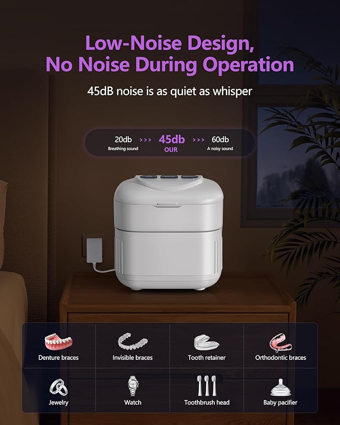 Ultrasonic Retainer Cleaner Machine 45kHz Dental Ultrasonic Retainer Cleaner for Dentures & Mouth Guard Cleaning for Whitening Trays, Toothbrush Heads, Diamond, Jewelry