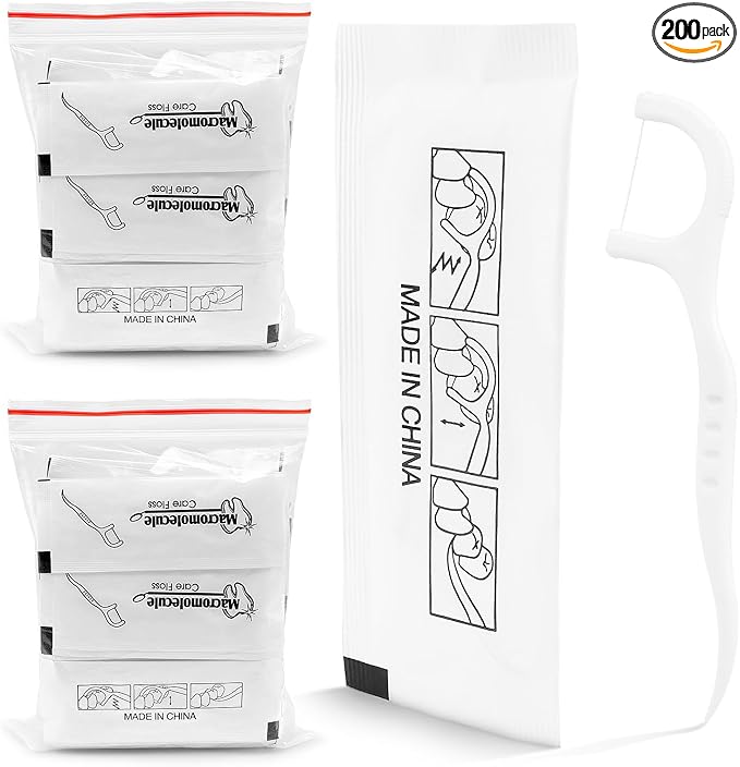 HOFASON 200 Count Individually Wrapped Floss Picks Dental Floss Sticks Bulk, Travel Flossers Oral Care Teeth Clean for Hotel Restaurant Office, Wedding Basket Supplies and Guest Bathroom Essentials