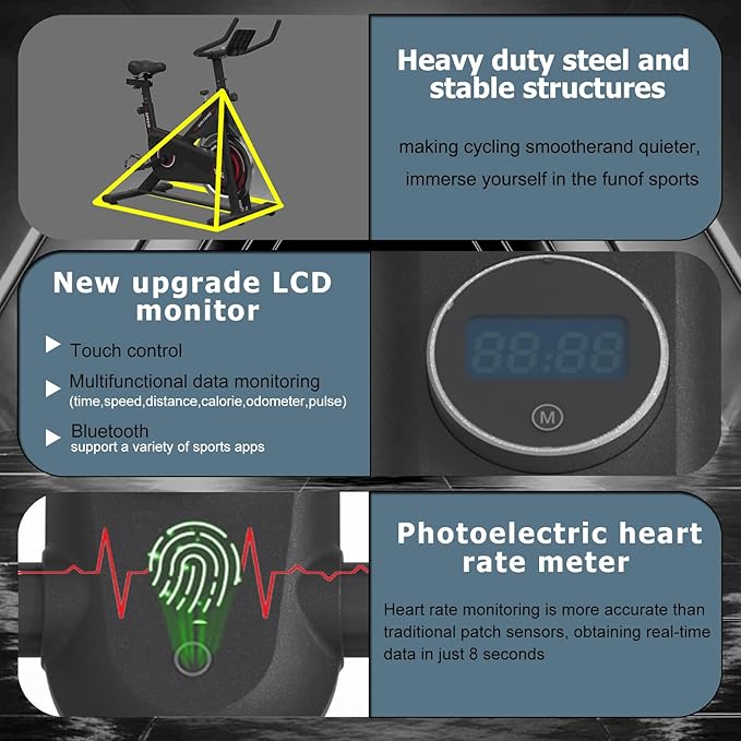 Exercise Bikes Stationary,Exercise Bike for Home Indoor Cycling Bike for Home Cardio Gym,Workout Bike with Ipad Mount & LCD Monitor,Silent Belt Drive-StrideForce Fitness