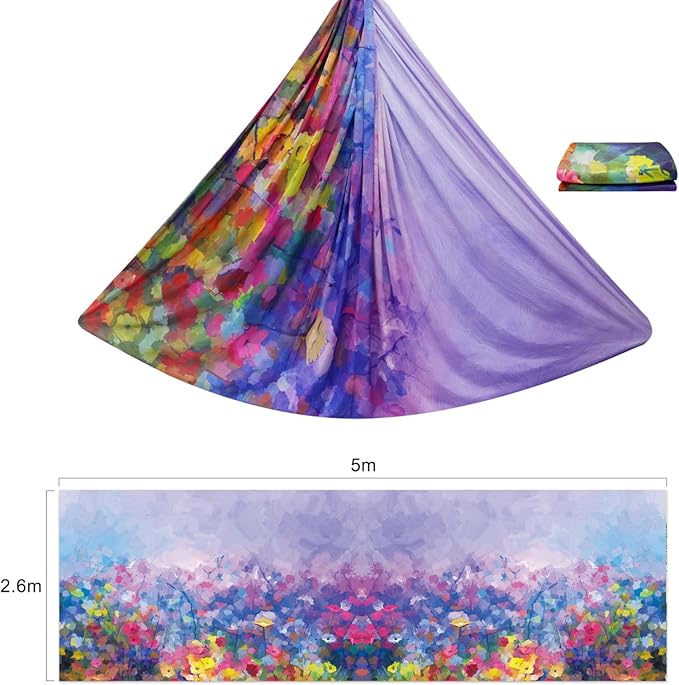 F.Life Aerial Yoga Hammock kit- Yoga Swing Multicolor 5 yards-Flying Yoga Include Daisy Chain,Carabiner and Pose Guide-StrideForce Fitness